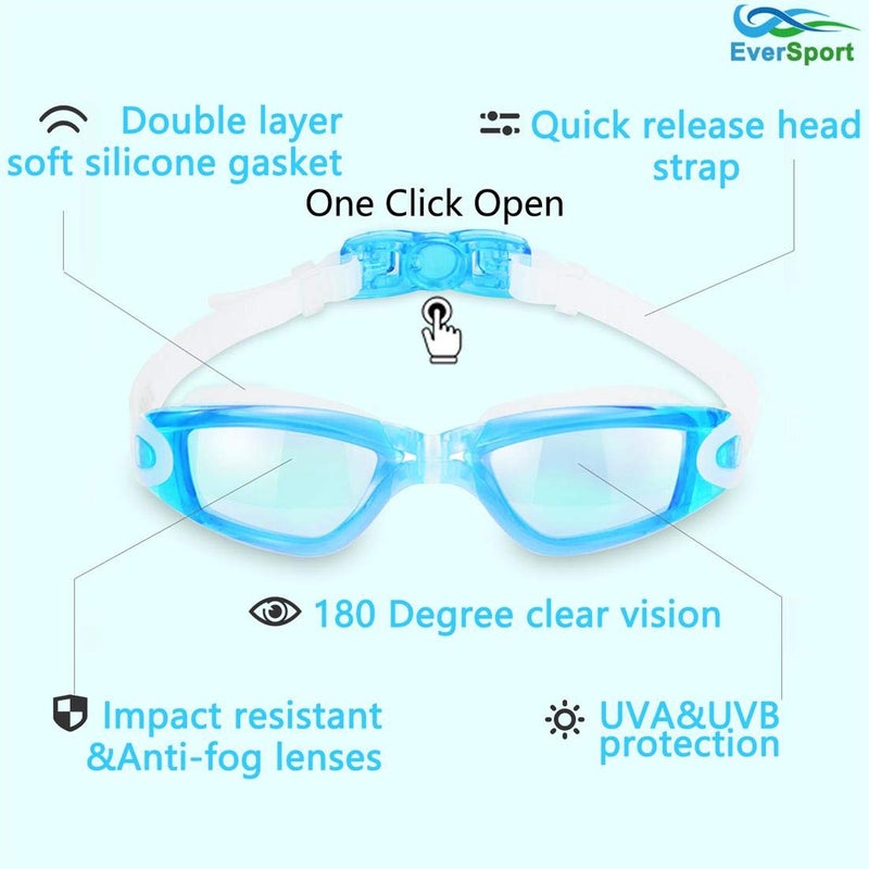 EverSport Kids Swim Goggles, Pack of 2 Swimming Goggles for Children Teens, Anti-Fog Anti-UV Youth Swim Glasses Leak Proof for Age4-16 - Image 2